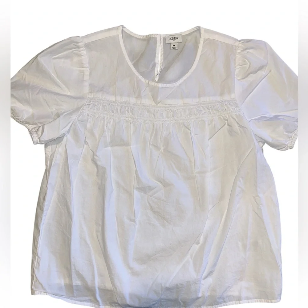 J. Crew Classic White Blouse with Puff Sleeves